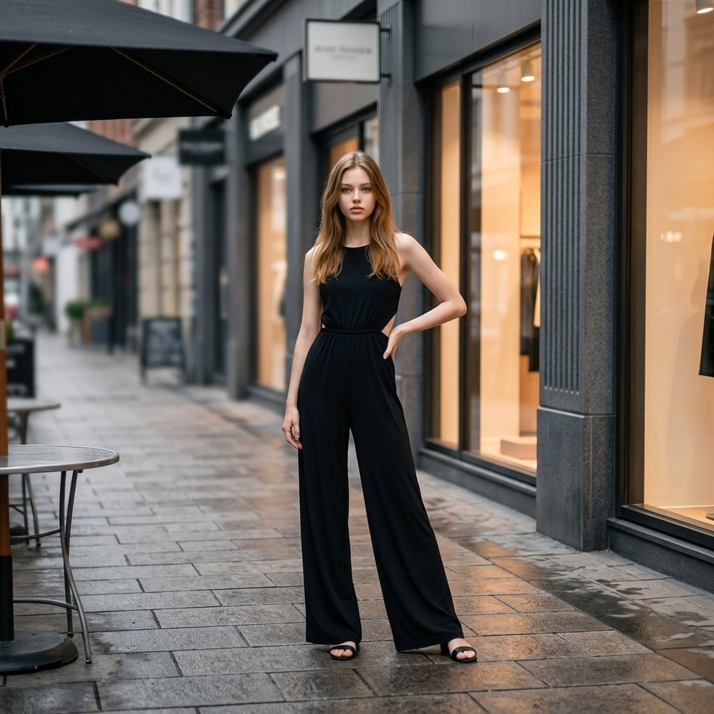 Petal & Pup Wide Leg Cutout Jumpsuit Black Chic Eveningwear Party Date Sz 2 NWT